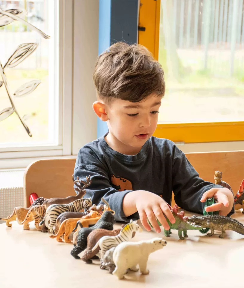 Kind speelt met dieren speelgoed