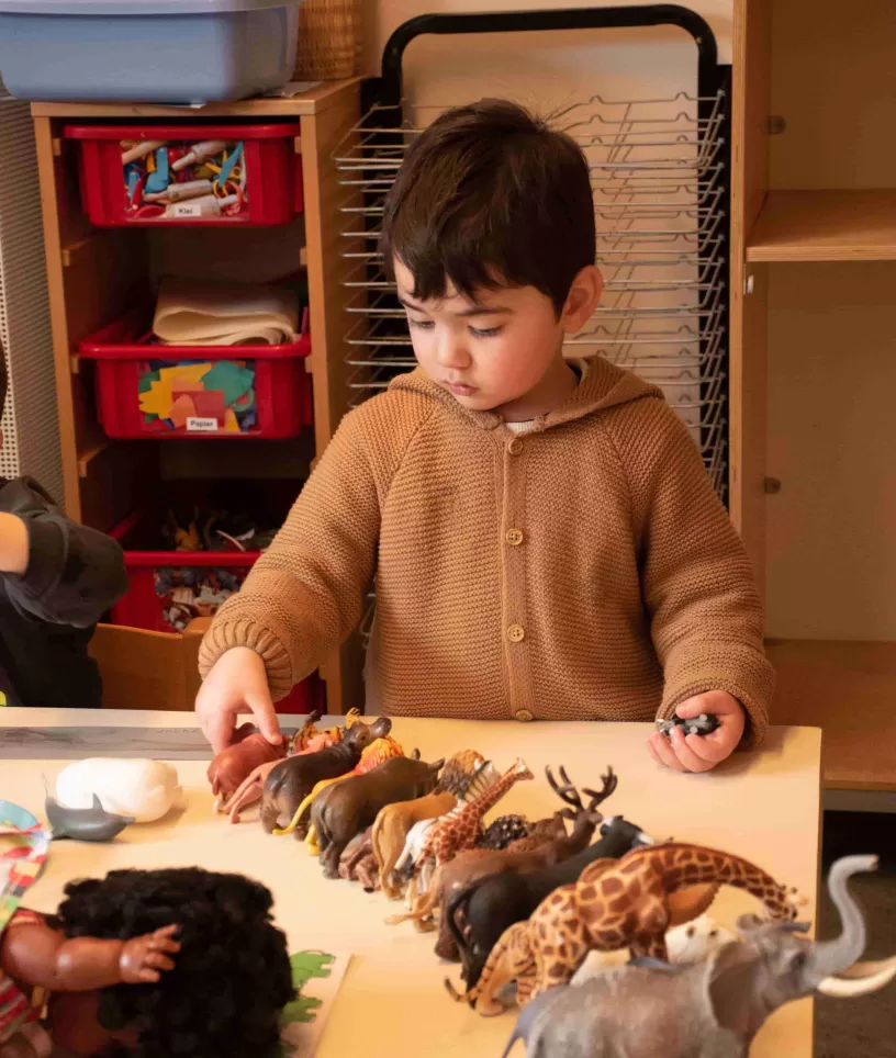 Kind speelt met dieren speelgoed