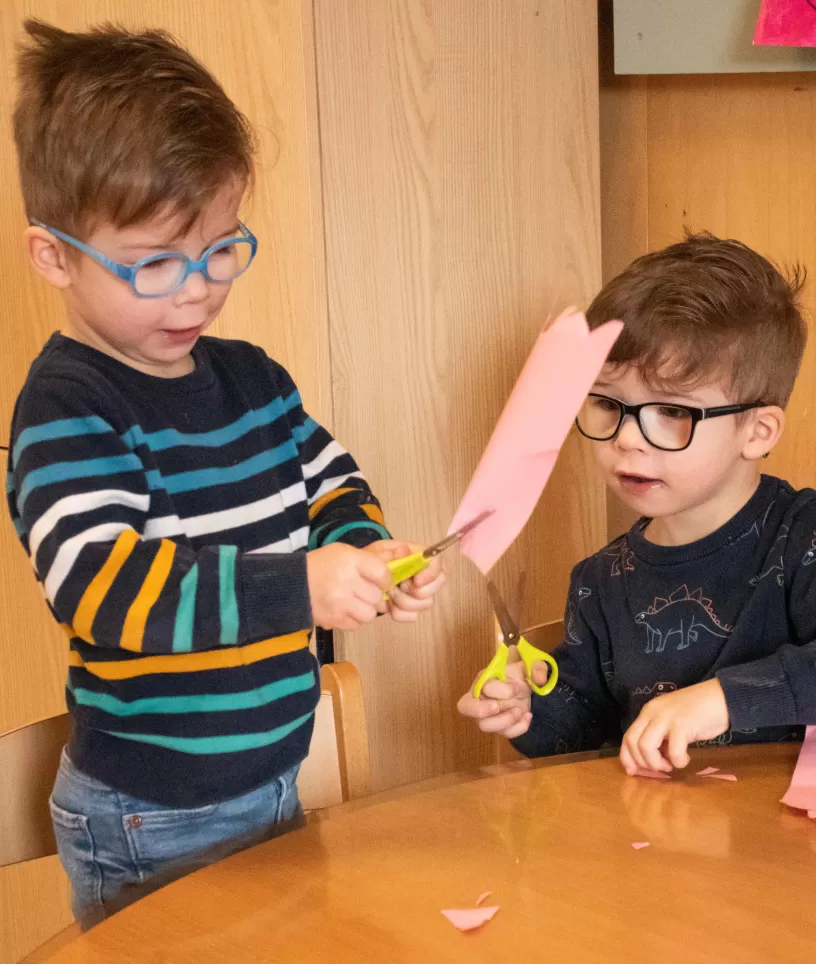 Tweeling jongens knutselen